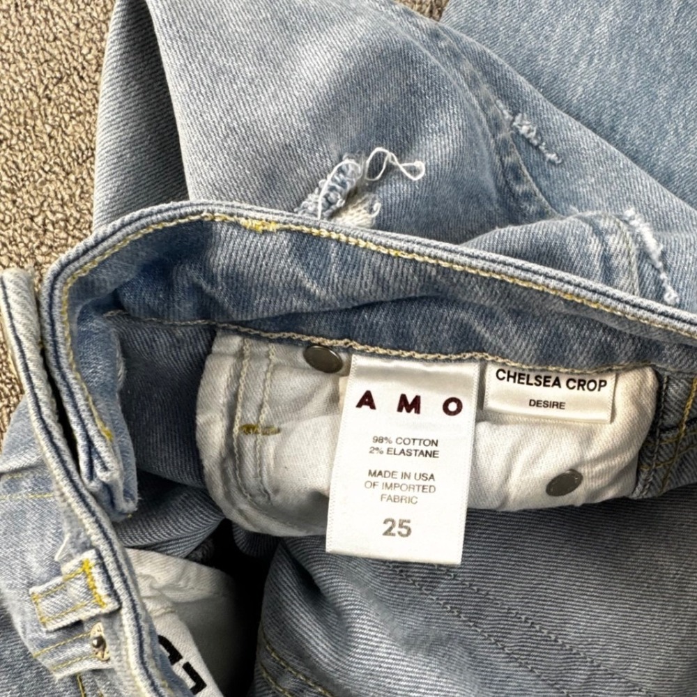 AMO Jeans Size 25 Desire Wash Chelsea Crop High Rise Distressed Straight Leg - Picture 3 of 9